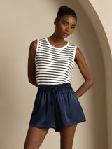 [Dark Blue] SilkSilky-CA 19Momme Stretch Silk Charmeuse Women's Shorts 004