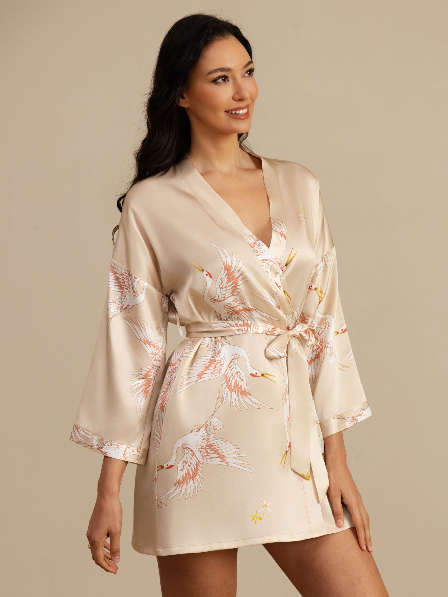 [Champagne] SilkSilky-CA 19Momme 3/4 Sleeve Women's Robe 003