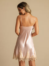 [Pink] SilkSilky-CA Spaghetti Strap V Neck Nightgown 002