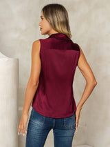 [Dark Red] SilkSilky-CA Sleeveless Lapel Collar Women's Shirt 002