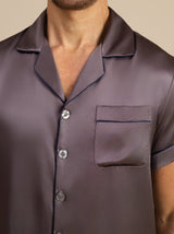 [Purple Gray] SilkSilky-CA Short Sleeve Notch Collar Men's Pajamas 007