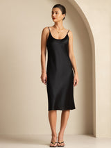 [Black] SilkSilky-CA Spaghetti Strap U Neck Dress 001