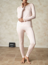 [Light Pink] SilkSilky-CA Long Sleeve Round Neck Women's Long Johns 006