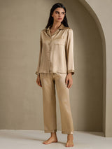 [Champagne Gold] SilkSilky-CA Long Sleeve Lapel Collar Women's Pajamas 006
