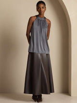 [Dark Gray] SilkSilky-CA Sleeveless Halter Women's T-Shirt 003