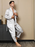 SilkSilky CA Pure Silk Long Sleeve Lapel Men's Robe LightGray 004