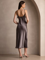 [Dark Khaki] SilkSilky-CA Spaghetti Strap V Neck Dress 002