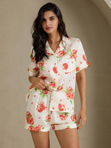 [White Pomegranate] SilkSilky-CA Short Sleeve Notch Collar Women's Pajamas 001