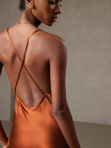 [Caramel] SilkSilky-CA Pure Silk Sleeveless V Neck Dress 001