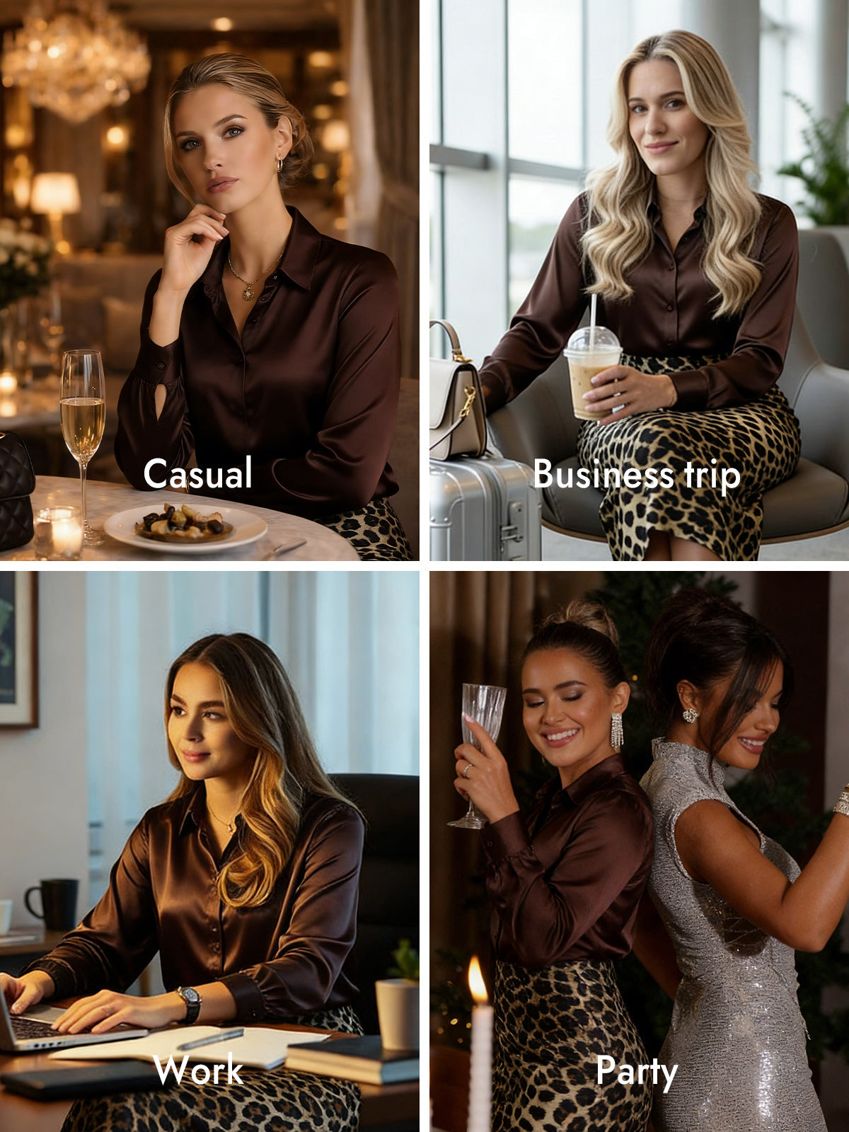 [Bitter Chocolate] SilkSilky-CA Silk Long Sleeve Lapel Collar Women's Shirt 011