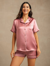 [Pale Mauve] SilkSilky-CA Short Sleeve Lapel Collar Women's Pajamas 001