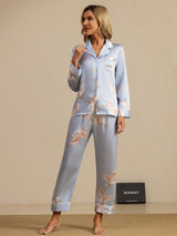 [Light Blue] SilkSilky-CA Long Sleeve Lapel Collar Women's Pajamas 005