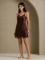[Brown] SilkSilky-CA Spaghetti Strap V Neck Nightgown 006