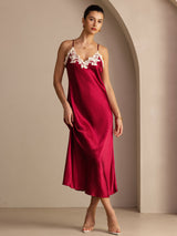 [Wine] SilkSilky-CA Spaghetti Strap V Neck Dress 001