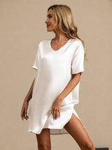 [White] SilkSilky-CA Half Sleeve V Neck Nightgown 004