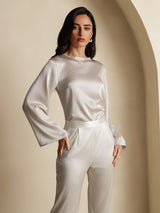 [Light Gray] SilkSilky-CA Long Sleeve Boat Neck Blouse 005