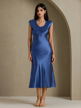 [Real Teal] SilkSilky-CA Cap Sleeve Dress 005