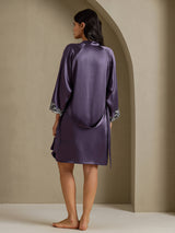 [Purple Gray] SilkSilky-CA 3/4 Sleeve V Neck Nightgown&Robe Set 002
