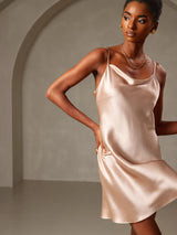 [Pale Mauve] SilkSilky-CA Spaghetti Strap Cowl Neck Dress 003
