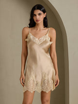 [Champagne] SilkSilky-CA Spaghetti Strap V Neck Nightgown 003