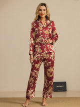 [Wine Dragon] SilkSilky-CA Long Sleeve Lapel Collar Women's Pajamas 001