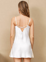 [White] SilkSilky-CA 3/4 Sleeve V Neck Nightgown&Robe Set 007