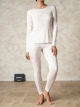 [White] SilkSilky-CA Silk Jersey Long Sleeve Round Neck Women's Long Johns 004