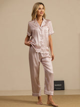 [Pink Heart Geo] SilkSilky-CA Short Sleeve Lapel Collar Women's Pajamas 006