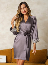 [Purple Gray] SilkSilky-CA 3/4 Sleeve Women's Robe 001