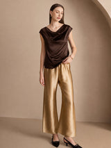 [Bitter Chocolate] SilkSilky-CA Cap Sleeve Cowl Neck Women's T-Shirt 005