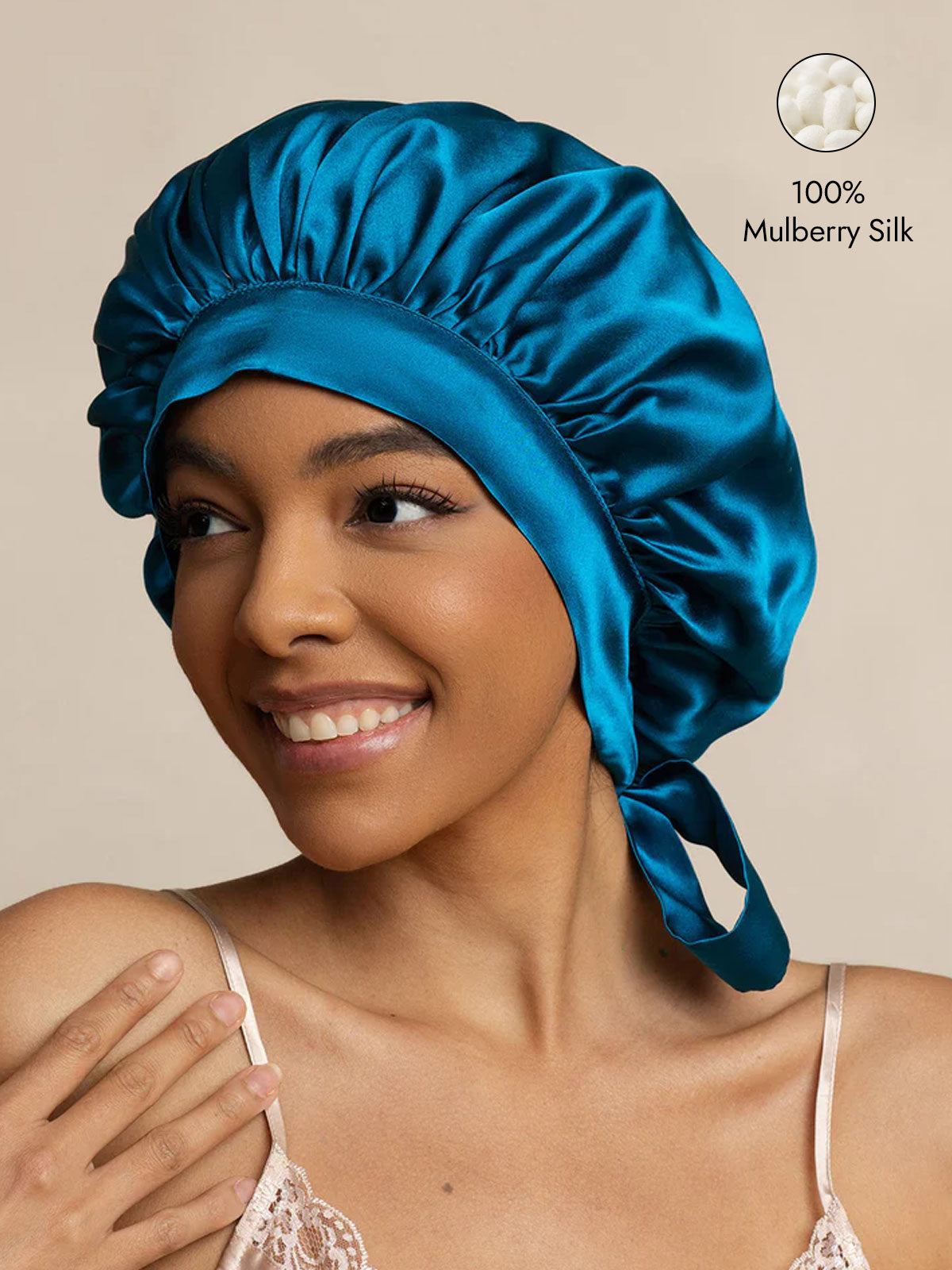 [Teal] SilkSilky-CA Pure Silk Sleep Cap 001