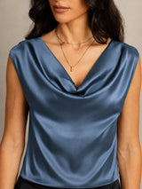 [Real Teal] SilkSilky-CA Cap Sleeve Cowl Neck Women's T-Shirt 004