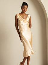 [Champagne] SilkSilky-CA Sleeveless Cowl Neck Dress 007