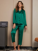 [Green] SilkSilky-CA Long Sleeve Lapel Collar Women's Pajamas 004