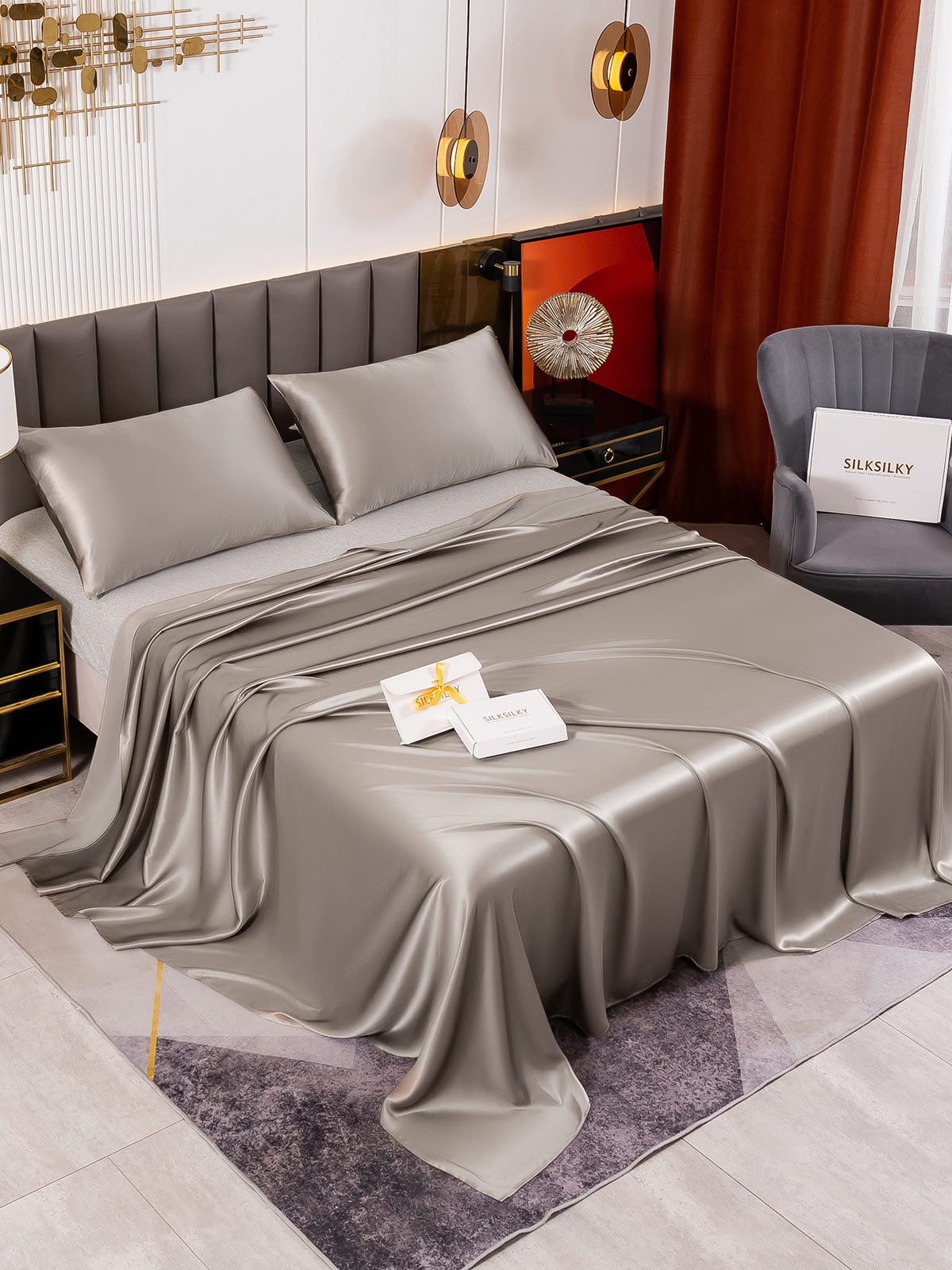 SilkSilky CA 19Momme Pure Silk Bedding Set Gray 001