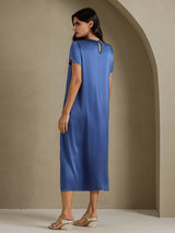 [Real Teal] SilkSilky-CA Short Sleeve Crew Neck Dress 002