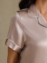 [Shadow Gray] SilkSilky-CA Short Sleeve Lapel Collar Women's Pajamas 004