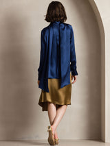 [Dark Blue] SilkSilky-CA Long Sleeve High Neck Blouse 002
