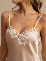 [Pink] SilkSilky-CA Spaghetti Strap V Neck Nightgown 004