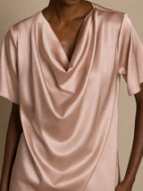 [Tuscany] SilkSilky-CA Short Sleeve Cowl Neck Women's Blouse 003