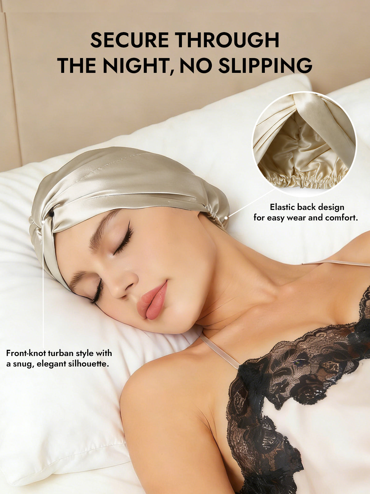 [Beige] SilkSilky-CA Pure Silk Sleep Cap 005