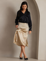 [Black] SilkSilky-CA Long Sleeve Lapel Collar Women's Shirt 005