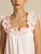 [Pink] SilkSilky-CA Sleeveless Square Neck Nightgown 004