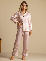 [Pink] SilkSilky-CA Long Sleeve Lapel Collar Women's Pajamas 007