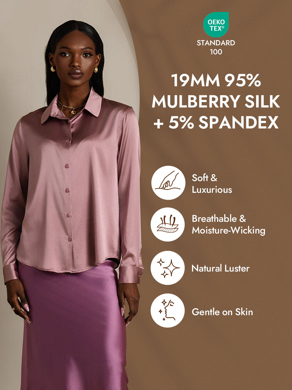 [Pale Mauve] SilkSilky-CA Silk Long Sleeve Lapel Collar Women's Shirt 004