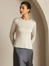 [Gray] SilkSilky-CA 100% Silk Jersey Long Sleeve Crew Neck Women's T-Shirt 010