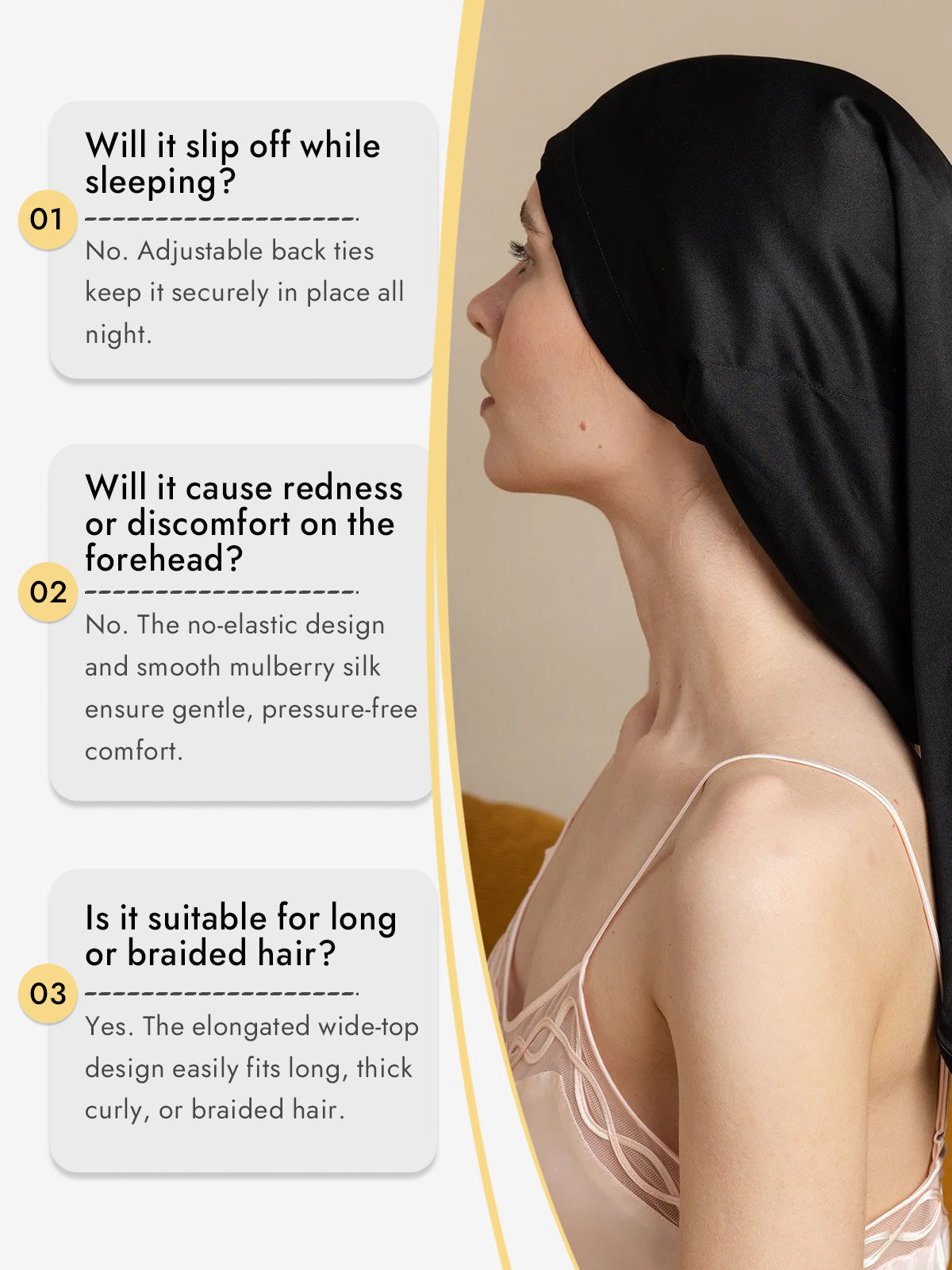 [Black] SilkSilky-CA Pure Silk Sleep Cap 008