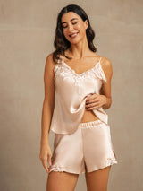 [Pink] SilkSilky-CA Spaghetti Strap V Neck Camisole Set 003