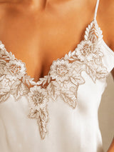 [White] SilkSilky-CA Spaghetti Strap V Neck Nightgown 004
