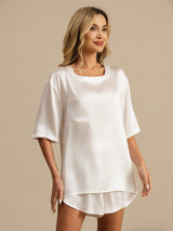 [White] SilkSilky-CA Short Sleeve Round Neck Women's Pajamas 004